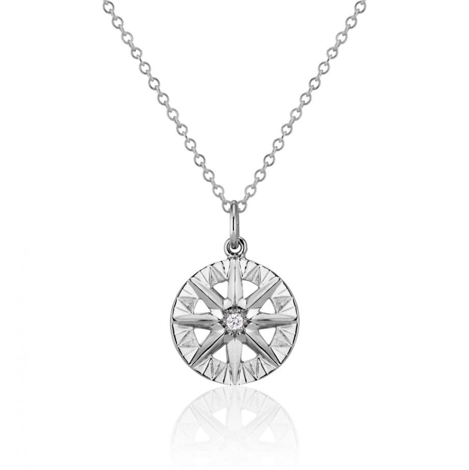 Compass Rose pendant white gold with diamond